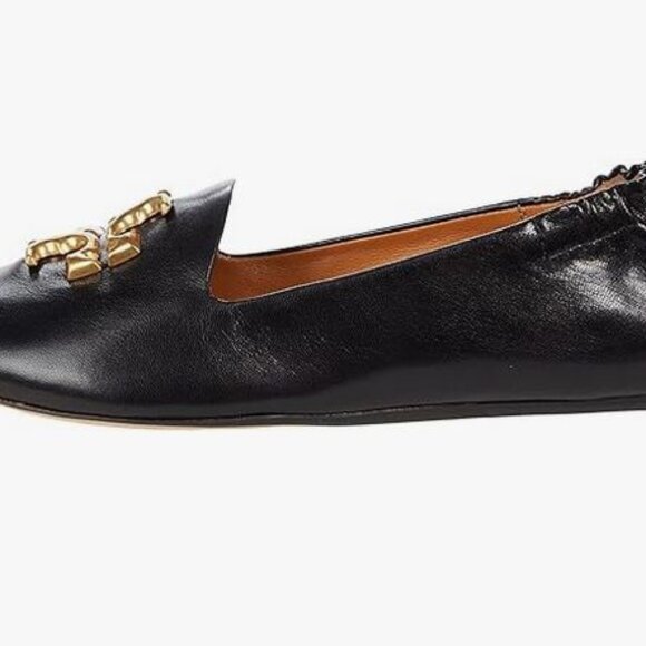 Brand New Tory Burch Women sz 6 Black Leather Eleanor Logo Buckle Flats 84922 - Picture 5 of 5
